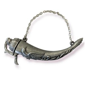 Polvorinho Metal Forma Chifre c/Tampa Corrente Aguia Gravada