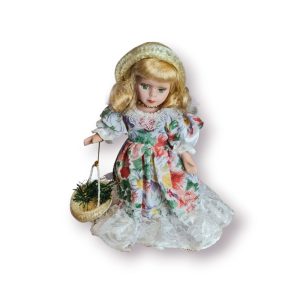 Boneca Decorativa Porcelana Vestido Floral – 21 cm