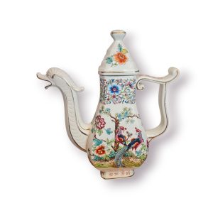 Bule Decorativo Oriental Porcelana Faisões e Caligrafia