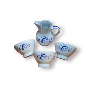 Conjunto Cerâmica “Feiras Novas” Ponte de Lima – 1 Jarro + 3 Taças | Ilustração Azul