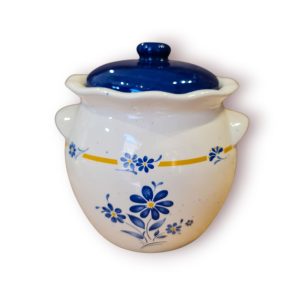 Pote Cerâmica Decorada c/ Tampa Azul Cobalto – 16 cm