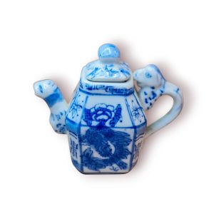 Mini Bule Decorativo Oriental Porcelana Azul Branca