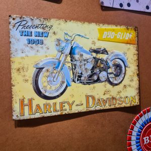 🟠 Placa Metálica Vintage Harley-Davidson Duo-Glide 1958