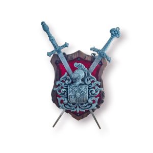 Escudo Heráldico Duas Espadas Cruzadas – Parede Decorativa Medieval (38 cm)