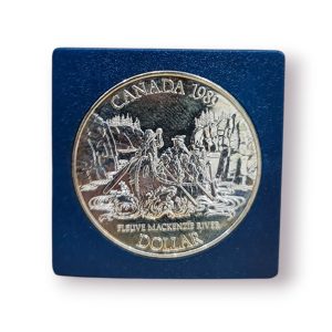 Moeda Comemorativa Canadá 1989 – “Fleuve Mackenzie River” – 1 Dollar Prata 0.500 (Elizabeth II)
