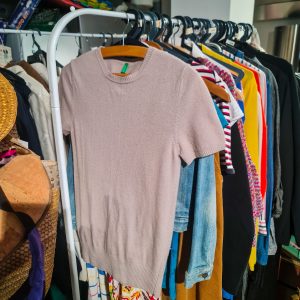 Camisola Manga Curta Benetton – Lã & Angorá – Bege Claro – Tamanho S (IT 40 / EU 34)