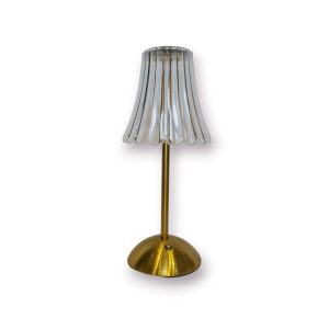 Candeeiro Mesa LED “Crystal Lamp” MY01 | Base Dourada | Cúpula Acrílica Canelada | USB-C | 30 cm