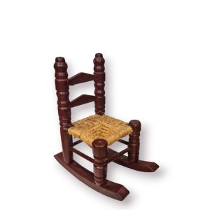 Cadeira Baloiço Miniatura Madeira Assento Entrançado – 11,5 cm