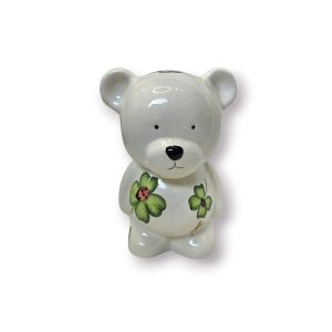 🐻 Cofre Cerâmica – Ursinho com Trevos e Joaninhas – 23 cm