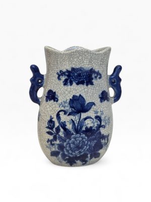 🏺 Jarra Decorativa Cerâmica Azul e Branca – Craquelê – 19,5 cm