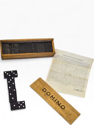🎲 Jogo Dominó Vintage Caixa Madeira – Peças Decoradas com Dragão Oriental