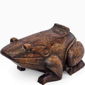 🐸 Escultura Caixa Madeira – Sapo Tribal Entalhado à Mão (25 cm • 1,183 Kg)