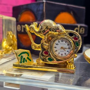 🐘 Mini Relógio Decorativo Elefante Artista Exactime Quartz – Vintage Dourado