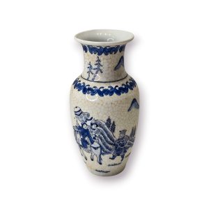 🏺 Vaso Decorativo Porcelana Estilo Chinês Azul Branco com Craquelé – Marca Qianlong (Apócrifa)
