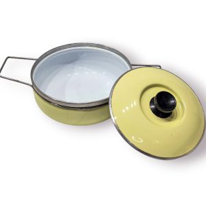 🍲 Panela Vintage Esmaltada Aço – Cor Bege Pastel com Tampa | 19 cm