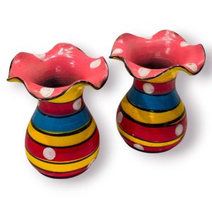 🌺 Par Vasos Vintage Cerâmica Pintada à Mão – Estilo Folk Colorido