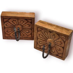 🪵 Par Cabides Parede Madeira Esculpida com Gancho Ferro – Estilo Rústico Artesanal