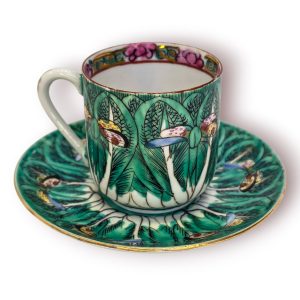 🍵 Chávena/Pires Vintage Porcelana Oriental – Y.T. Decorated in Hong Kong