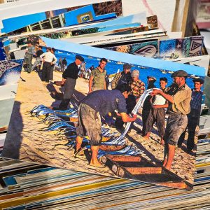 📮 Postal Antigo – Sesimbra Portugal – Escolha de Peixe na Praia (Década de 1950)