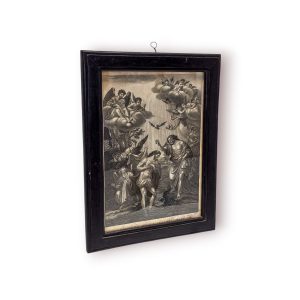 🖼 Gravura Antiga Religiosa “Baptême de N. S. Jésus-Christ” – Século XIX – Moldura Madeira
