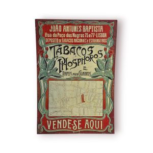 🪧 Placa Publicitária Antiga Metal – Tabacos & Phosphoros “João Antunes Baptista”, Lisboa