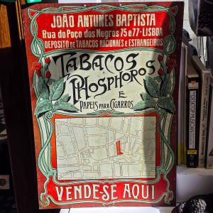 🪧 Placa Publicitária Antiga Metal – Tabacos & Phosphoros “João Antunes Baptista”, Lisboa