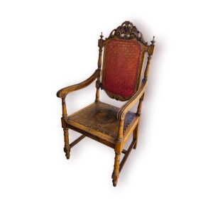 🪑 Cadeirão Antigo Braço Madeira Talhada com Assento Decorado