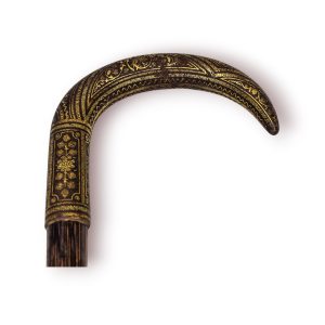 🦯 Bengala Antiga Madeira Cabo Metálico Dourado (Aplicação a Ouro) – 89 cm