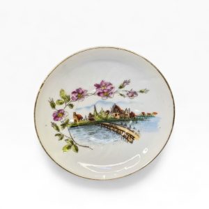 ☕ Pires Vintage Vista Alegre Porcelana Paisagem Floral e Filete Dourado – 13,5 cm
