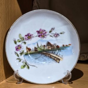 ☕ Pires Vintage Vista Alegre Porcelana Paisagem Floral e Filete Dourado – 13,5 cm