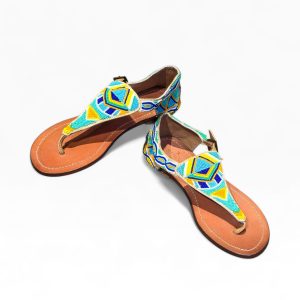 👡 Sandálias ASPIGA Artesanais em Pele c/ Bordado Missangas – Tam. 38 (Novas c/ Etiqueta)