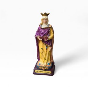 👑 Estatueta Rainha Santa Isabel com Base Madeira – 21,5 cm