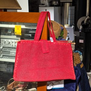 👜 Mala Senhora ECOH BIJOUX em Fibra Natural Vermelha com Estrutura Madeira – Nova c/ Etiqueta