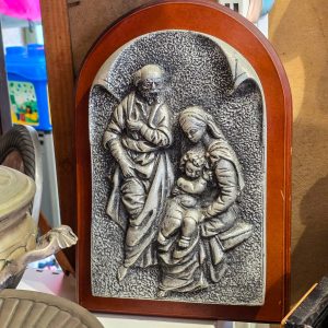 👼 Quadro Religioso Sagrada Família Estanho — 34 cm