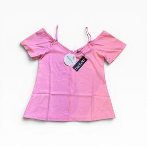 👚 Blusa Boohoo Rosa Open Shoulder | Tamanho UK 8 / EU 36 | Nova com Etiqueta