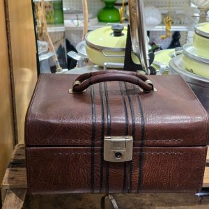 🧳 Maleta Antiga Couro Legítimo — Toucador / Necessaire Vintage com Chave
