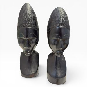 🪵Par de Bustos Africanos Vintage Esculpidos à Mão em Madeira