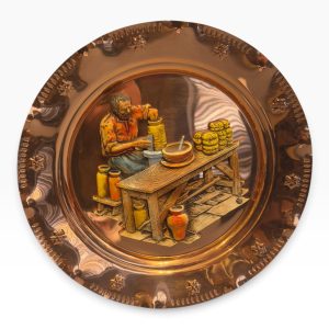 🟠 Prato Mural Vintage Sénécal em Cobre Maciço — Relevo de Oficina Artesanal, França
