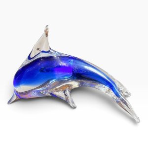 🐬 Golfinho Decorativo em Vidro Artístico Azul-Cobalto