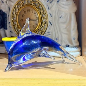 🐬 Golfinho Decorativo em Vidro Artístico Azul-Cobalto