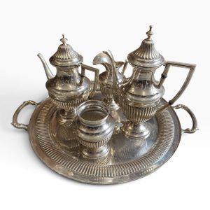 🫖 Serviço de Chá e Café Vintage em Casquinha – 5 Peças com Bandeja