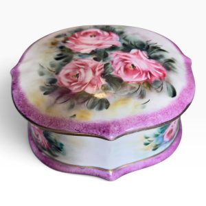 🌹 Caixa Guarda Joias Vintage em Porcelana Pintada à Mão com Rosas – Assinada