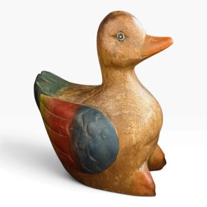 🦆 Pato Decorativo Vintage em Madeira Entalhada e Pintada à Mão
