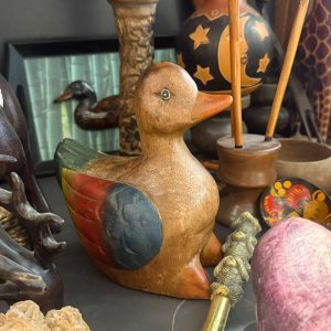 🦆 Pato Decorativo Vintage em Madeira Entalhada e Pintada à Mão