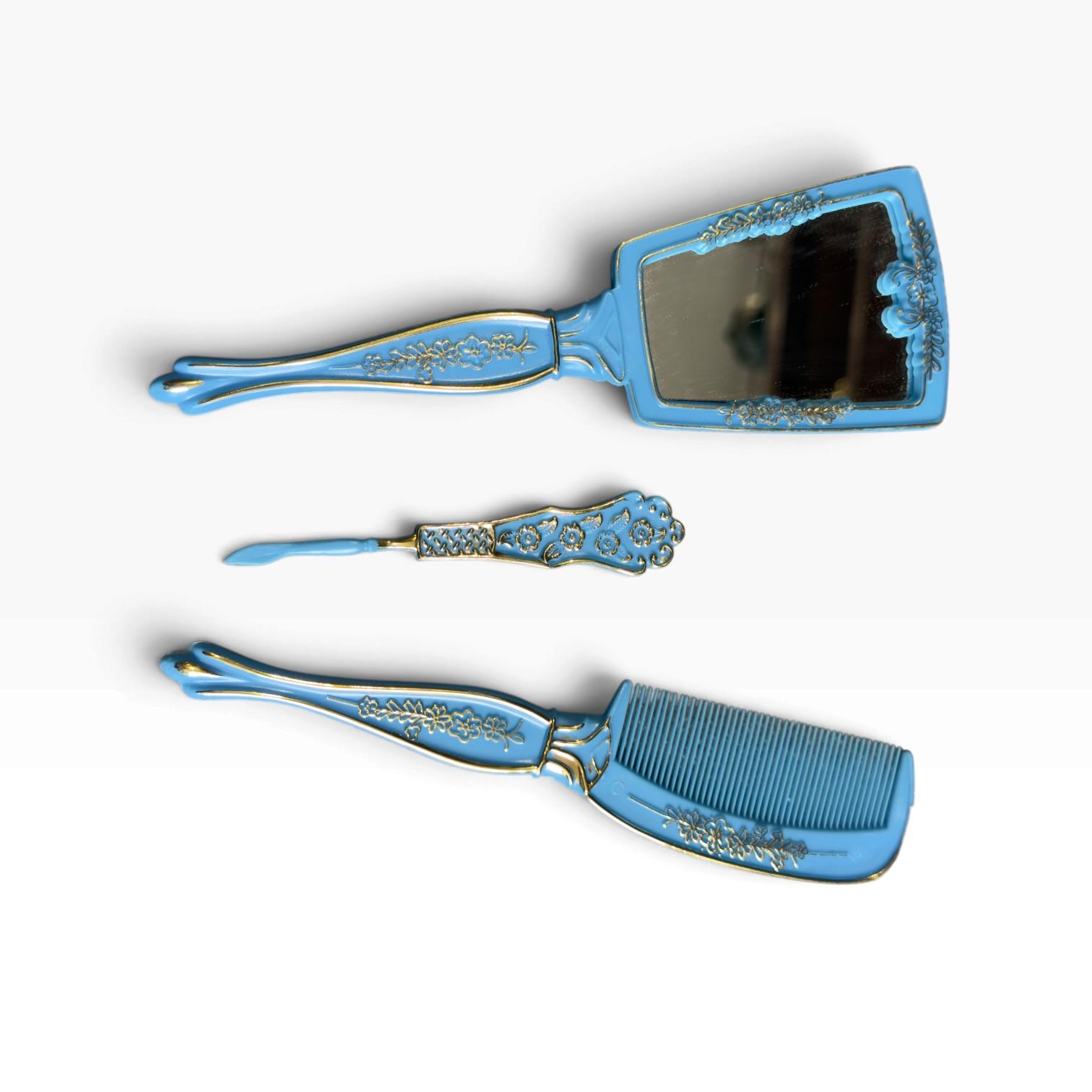 🩵 Conjunto de Toucador Azul e Dourado — Novo em Caixa